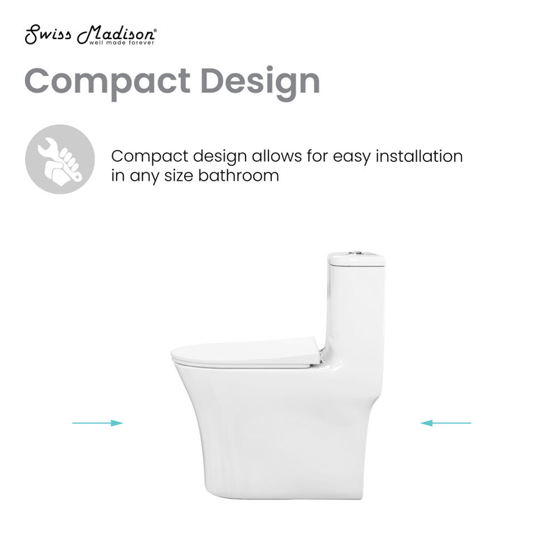 Cascade One-Piece 12" Rough-in 1.1/1.6 GPF Single Vortex Dual Flush Compact Toilet in Glossy White