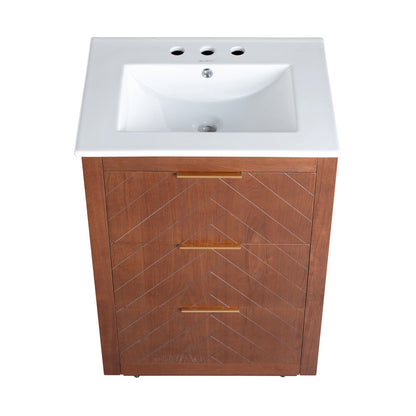Daxton 24" Freestanding Bathroom Vanity in Brown Oak with 3-Hole Centerset Sink Top