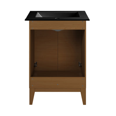 Cascade 24 in. Brown Oak Bathroom Vanity With Black Ceramic Sink Top