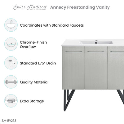 Annecy 36" Freestanding Bathroom Vanity in Gray with Sink Top