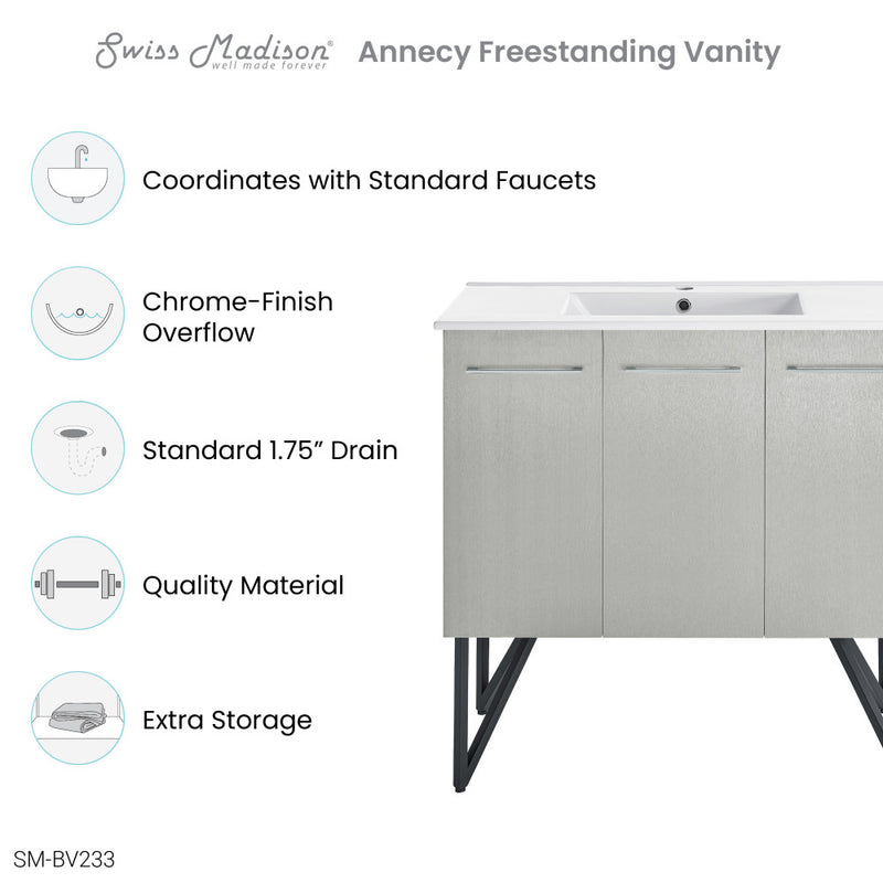 Annecy 36" Freestanding Bathroom Vanity in Gray with Sink Top