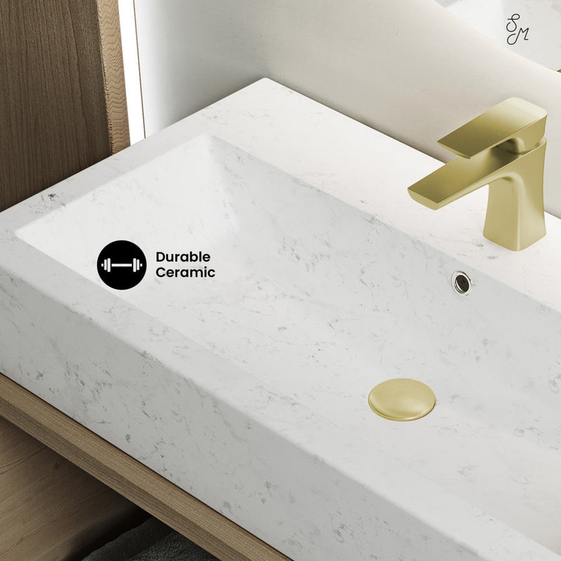 Voltaire Wide Rectangle Vessel Sink in Static Marble