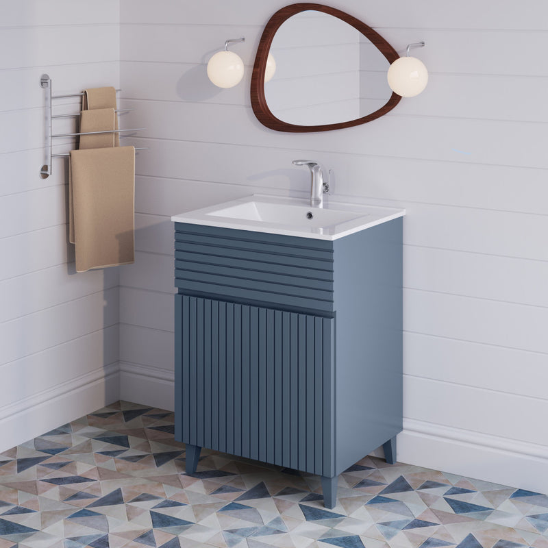 Bernay 24" Freestanding Bathroom Vanity in Blue Heather with Sink Top