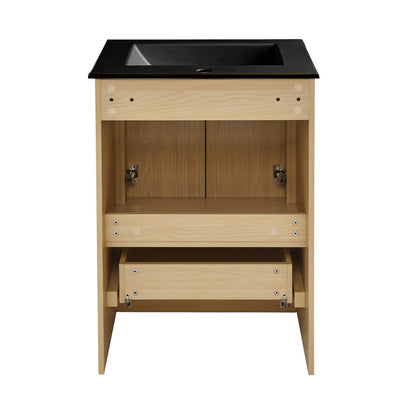 Virage 24 in. Brown Oak Bathroom Vanity With Black Ceramic Sink Top