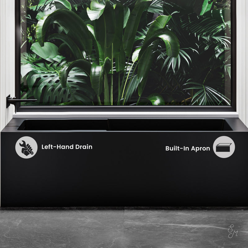 Voltaire 60 x 30 Skirted Left Drain Soaking Apron Bathtub in Matte Black with Integrated Overflow and Armrest, Drain Included