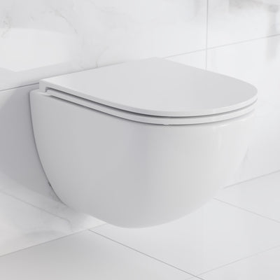 St. Tropez Wall-Hung Toilet Bundle 0.8/1.6 GPF Dual Flush in Glossy White with Flush Plate