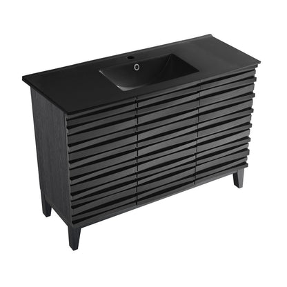 Cascade 48 in. Black Oak Bathroom Vanity With Black Ceramic Sink Top