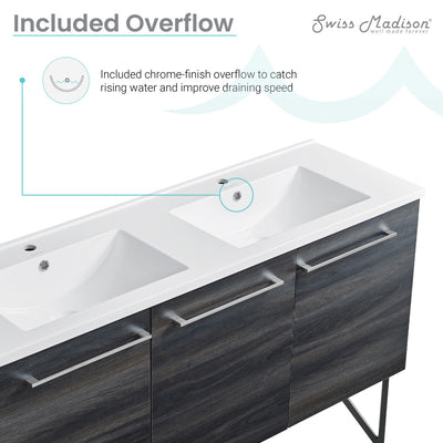 Annecy 60" Freestanding Bathroom Vanity in Black Walnut with Sink Top