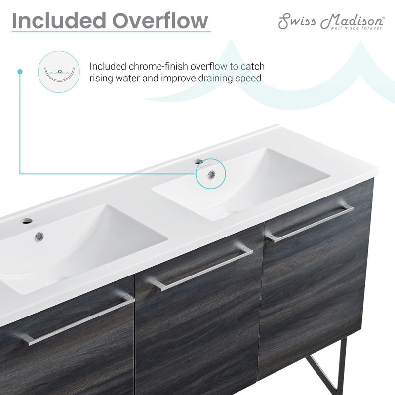 Annecy 60" Freestanding Bathroom Vanity in Black Walnut with Sink Top