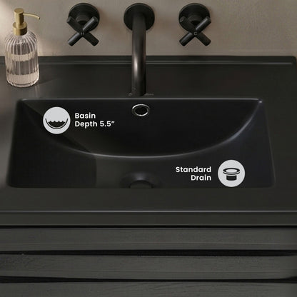 18" Zero Hole Vanity Sink Top in Matte Black
