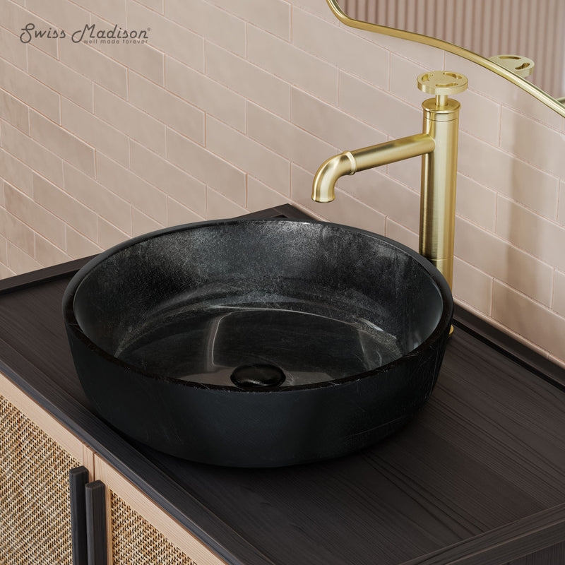 Avallon 16.5 " Round Glass Vessel Sink, Black