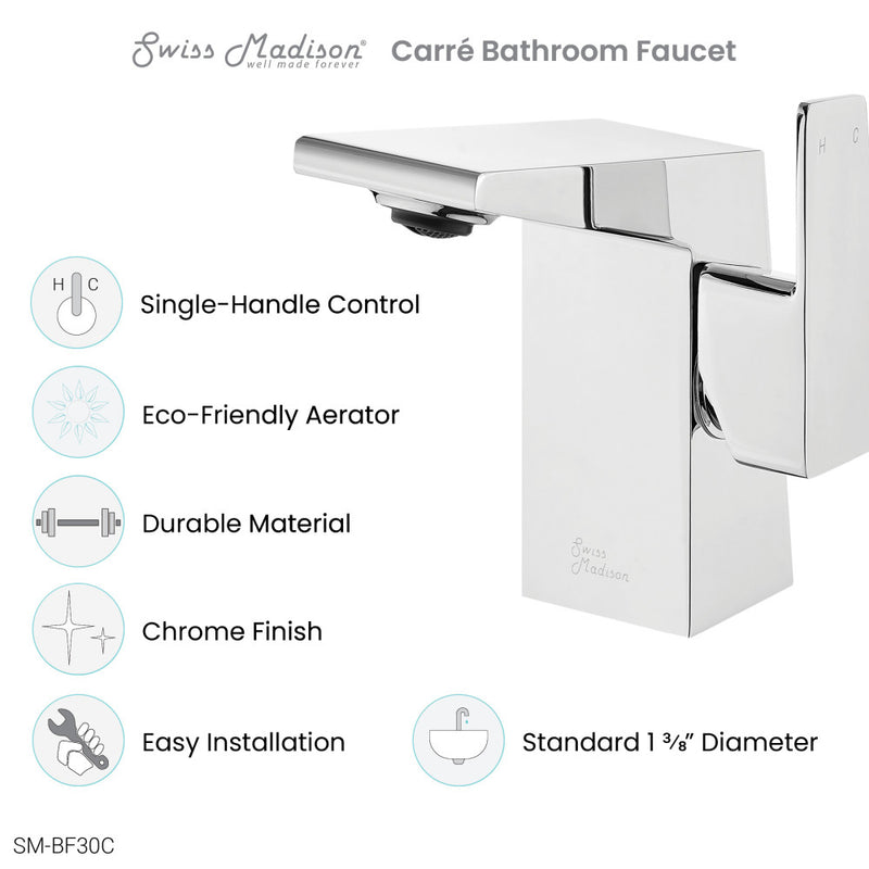 Carre Single Hole, Single-Handle, Bathroom Faucet in Chrome