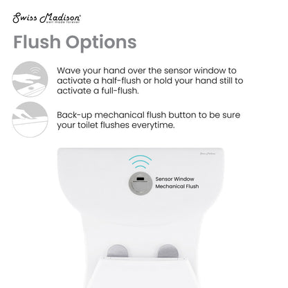 Elongated one-piece toilet with touchless retrofit dual flush and skirted trapway in white porcelain.