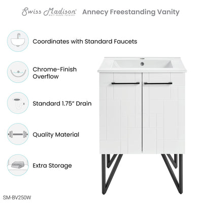 Annecy 24" Freestanding Bathroom Vanity in Mondrian White with Sink Top