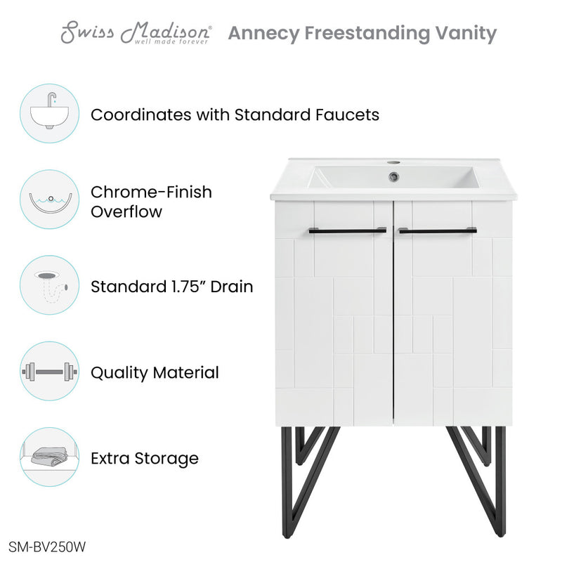 Annecy 24" Freestanding Bathroom Vanity in Mondrian White with Sink Top