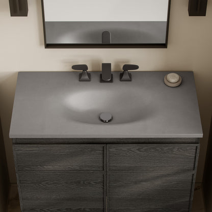 36" 3-Hole Widespread Concrete Vanity Sink Top in Matte Dark Gray