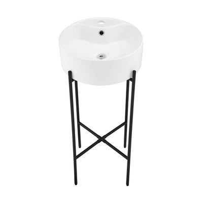 Monaco 16" Round Console Sink with Faucet Mount, White Basin Matte Black Legs