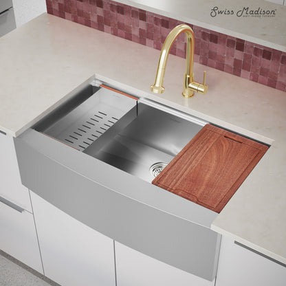 Rivage 36 x 22 Single Basin Apron Kitchen Workstation Sink