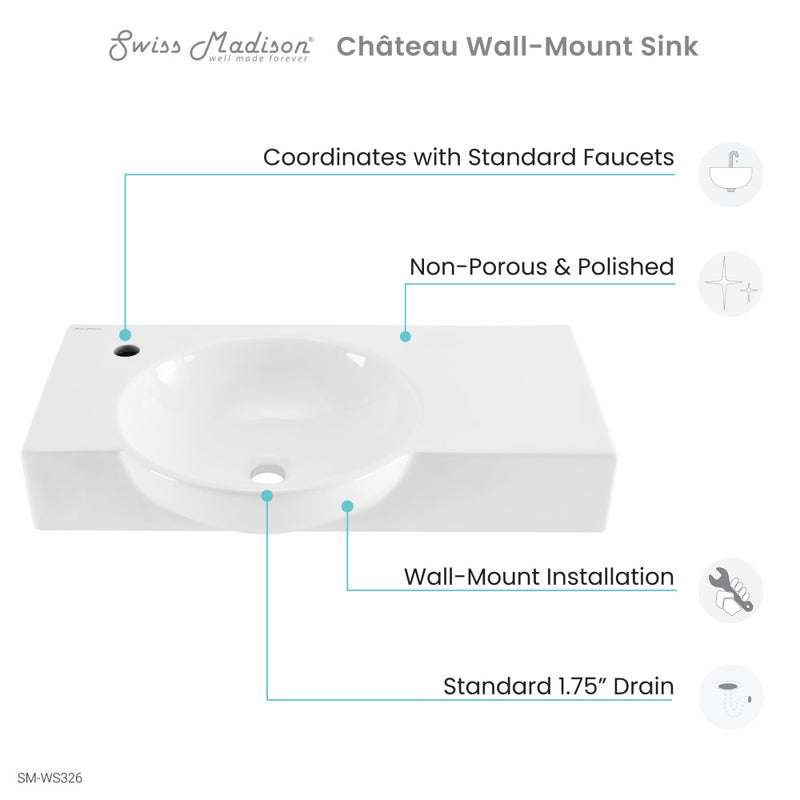 Chateau 30" Left Side Faucet Wall-Mount Bathroom Sink