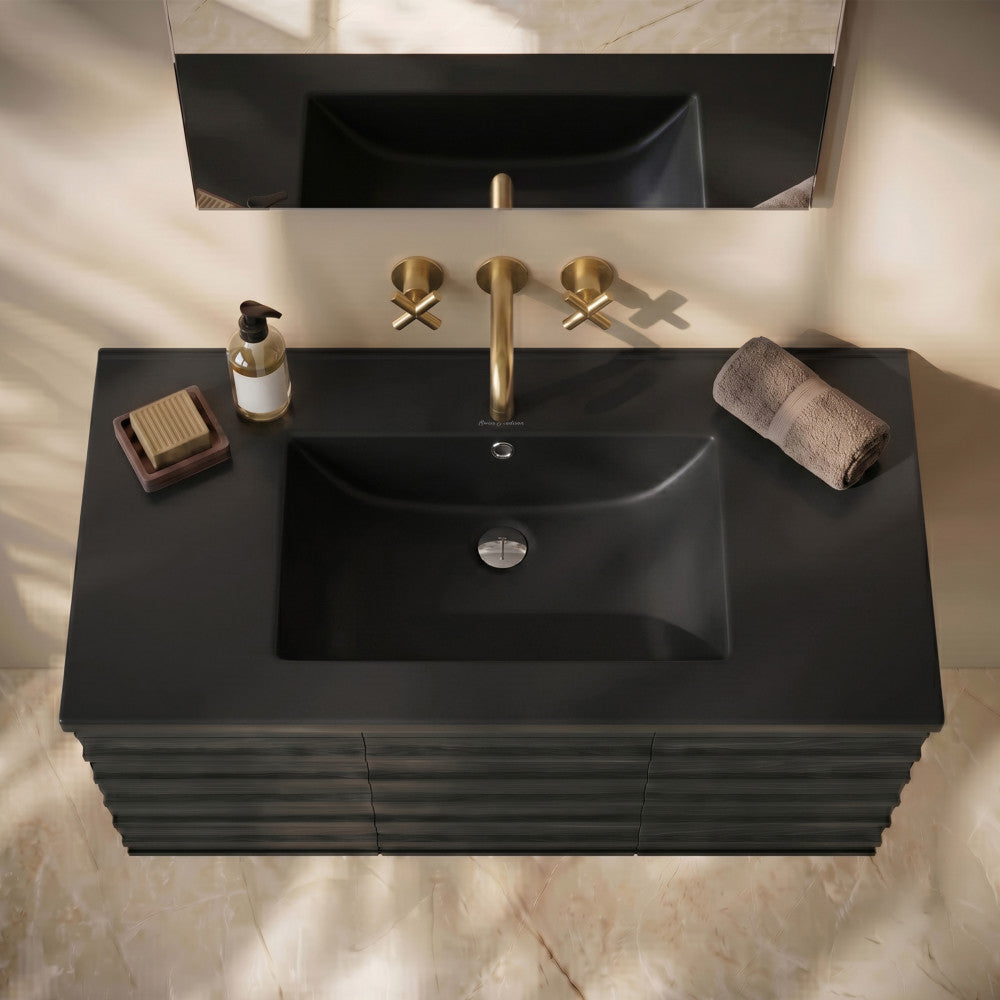 36" Zero Hole Vanity Sink Top in Matte Black