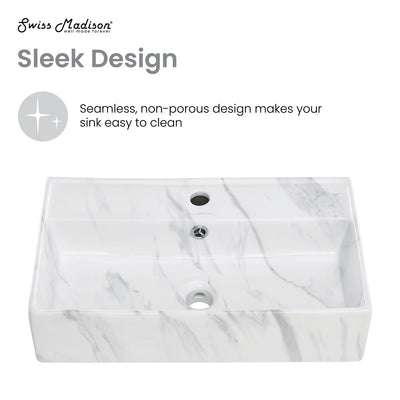 Claire 22" Rectangle Wall-Mount Bathroom Sink in White Marble