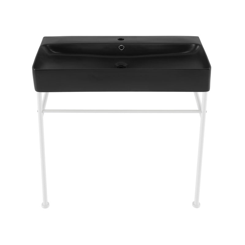 Carre 36 Ceramic Console Sink Matte Black Basin Matte White Legs