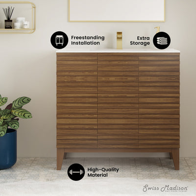 Cascade 36" Brown oak Bath Vanity With White Ceramic Sink Top