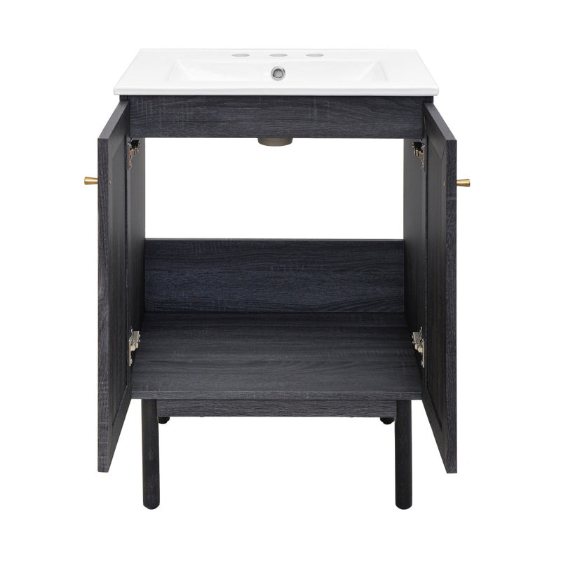 Classe 24" Freestanding Bathroom Vanity in Black Oak with 3-Hole Centerset Sink Top