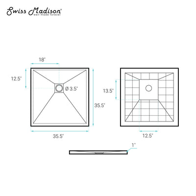 Terre P Series 36" x 36" Reversible Drain Shower Base