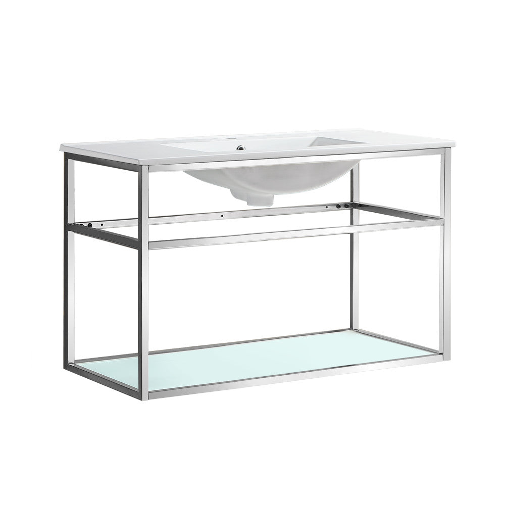 Pierre 36" Open Shelf Chrome Frame Wall-Mounted Bathroom Vanity with Sink Top