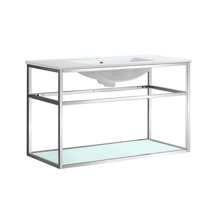 Pierre 36" Open Shelf Chrome Frame Wall-Mounted Bathroom Vanity with Sink Top