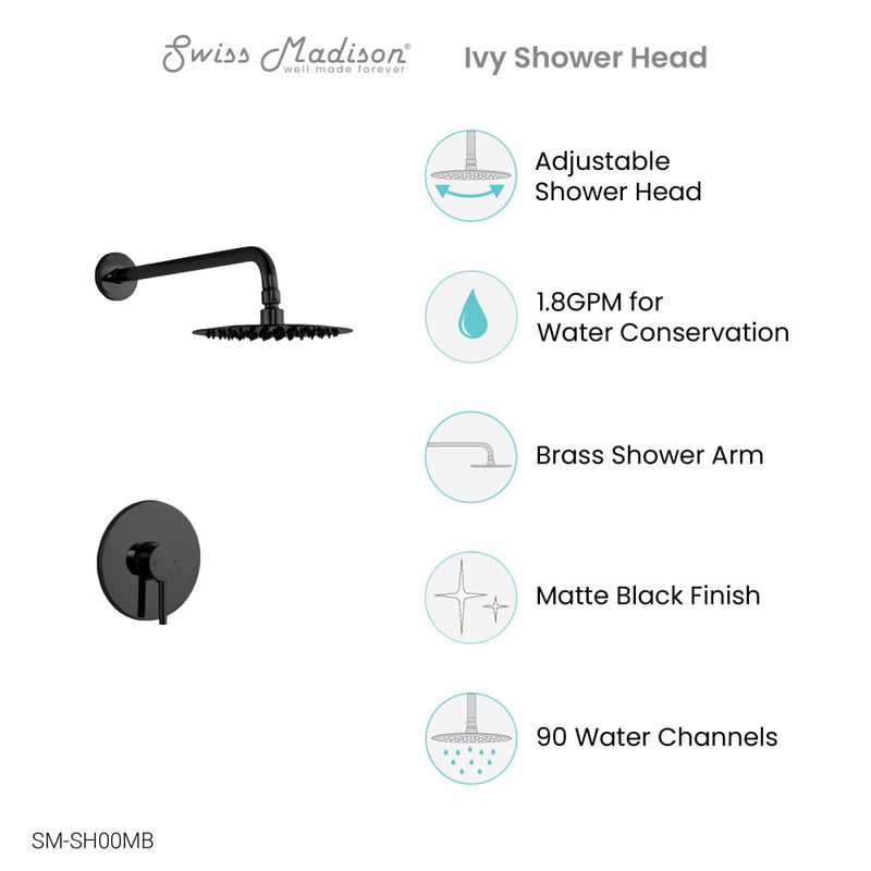 Ivy Single-Handle 1 Spray 8" Wall Mounted Fixed Shower Head in Matte Black (Valve Included)