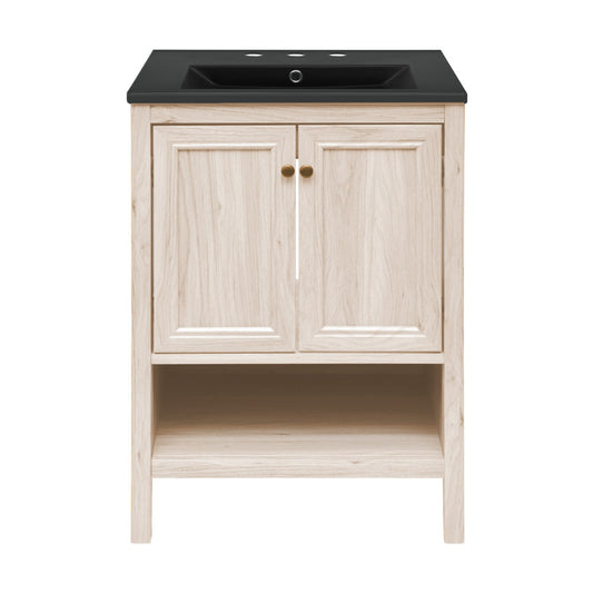 Chateau 24" Freestanding Bathroom Vanity in White Oak with Black 3-Hole Widespread Sink Top