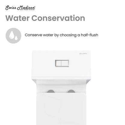Elongated one-piece toilet in matte white, dual flush with compact square design.
