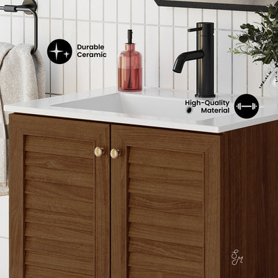 Bron 24" Freestanding Bathroom Vanity in Brown Oak with Sink Top