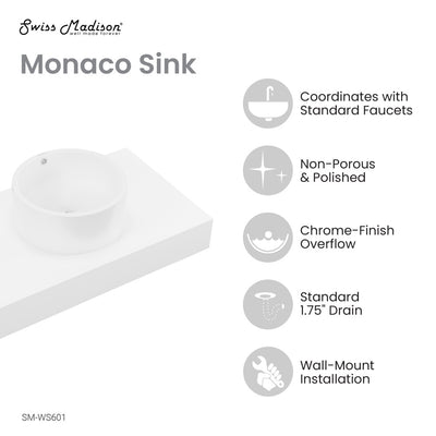 Monaco 36" Floating Bathroom Shelf with Vessel Sink in Glossy White