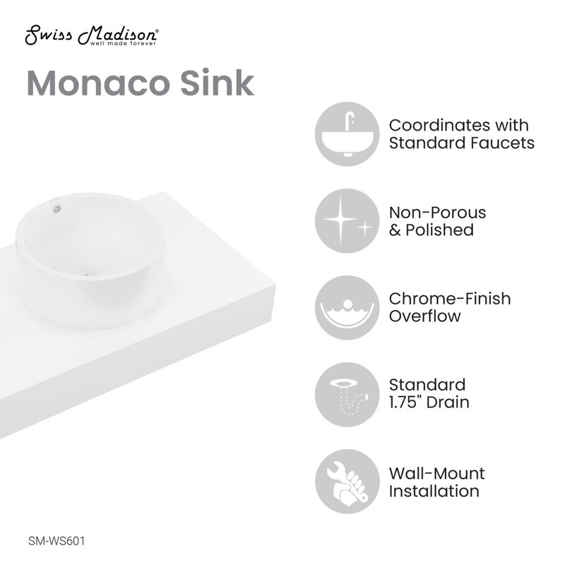 Monaco 36" Floating Bathroom Shelf with Vessel Sink in Glossy White