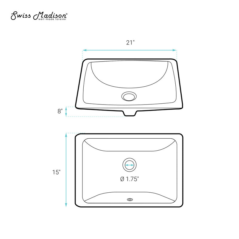 Plaisir 21 Rectangular Under-Mount Bathroom Sink