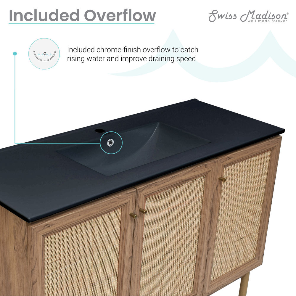 Classe 48" Freestanding Bathroom Vanity in Golden Oak with Black Sink Top