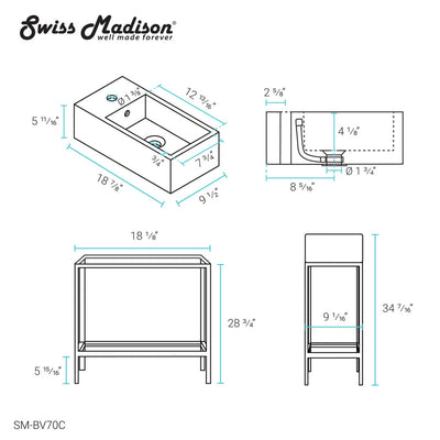 Pierre 19.5 Single, Freestanding, Open Shelf, Chrome Metal Frame Bathroom Vanity