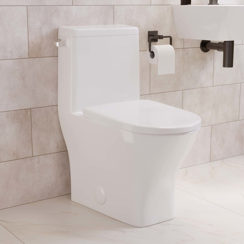 Sublime II One-Piece 12" Rough-in 1.28 GPF Left Flush Round Compact Toilet in Glossy White