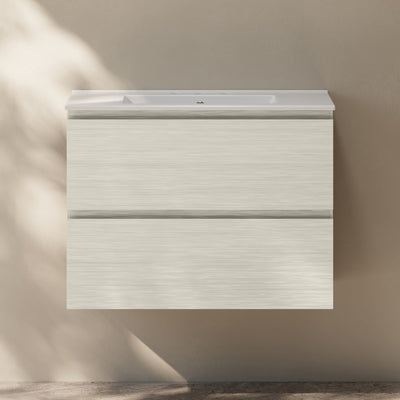 Liberte 30" Wall-Mounted Bathroom Vanity in White Oak with 3-Hole Widespread Sink Top