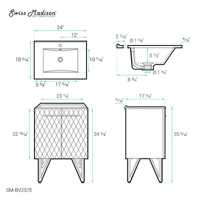 Annecy 24" Freestanding Bathroom Vanity in Diamond Gray with Sink Top