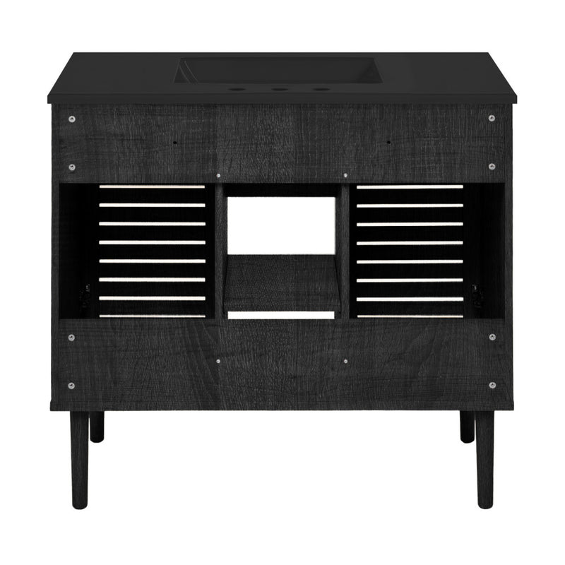 Bron 36" Freestanding Bathroom Vanity in Black Oak with Black 3-Hole Widespread Sink Top