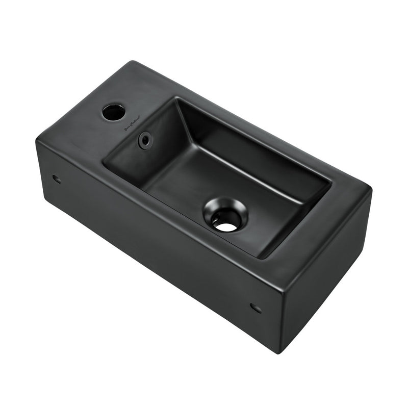 Voltaire 19.5 x 10 Rectangular Ceramic Wall Hung Sink with Right Side Faucet Mount, Matte Black