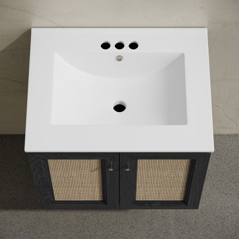 Classe 24" Wall-Mounted Bathroom Vanity in Black Oak with Centerset Faucet Holes Vanity Top
