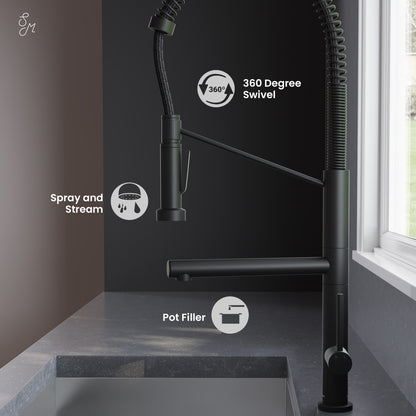 Nouvet Single Handle, Pull-Down Kitchen Faucet with Pot Filler in Matte Black