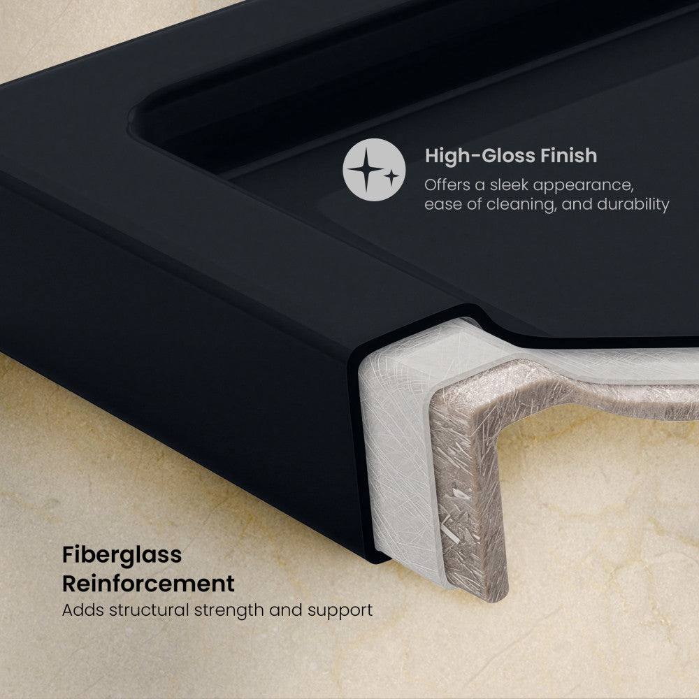 Aquatique 60" x 32" Right Drain, Shower Base in Matte Black