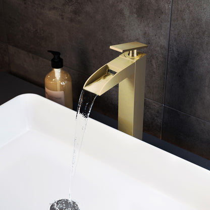 Concorde Single Hole, Single-Handle, High Arc Waterfall, Bathroom Faucet in Brushed Gold