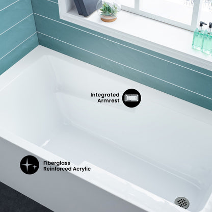 Voltaire 54 x 30 Skirted Right Drain Soaking Alcove Bathtub in Glossy White with Integrated Armrest